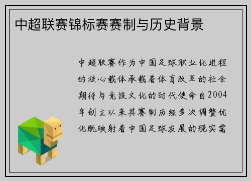 中超联赛锦标赛赛制与历史背景