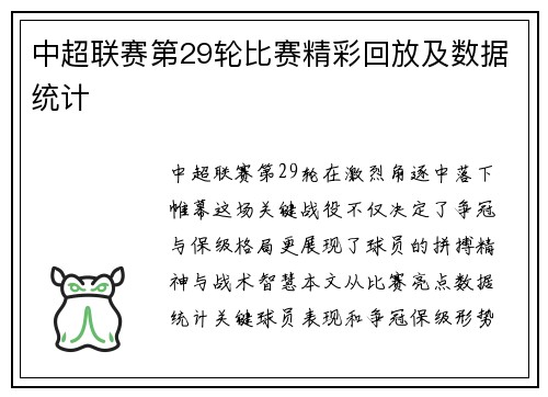 中超联赛第29轮比赛精彩回放及数据统计