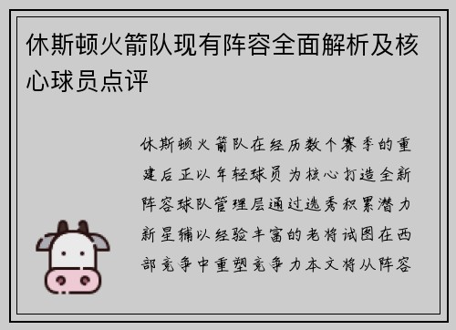 休斯顿火箭队现有阵容全面解析及核心球员点评