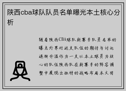 陕西cba球队队员名单曝光本土核心分析